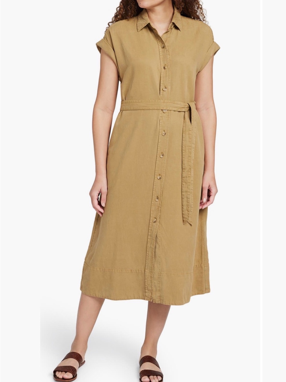 Faherty Button-Front Midi Shirt Dress in Khaki-Tan